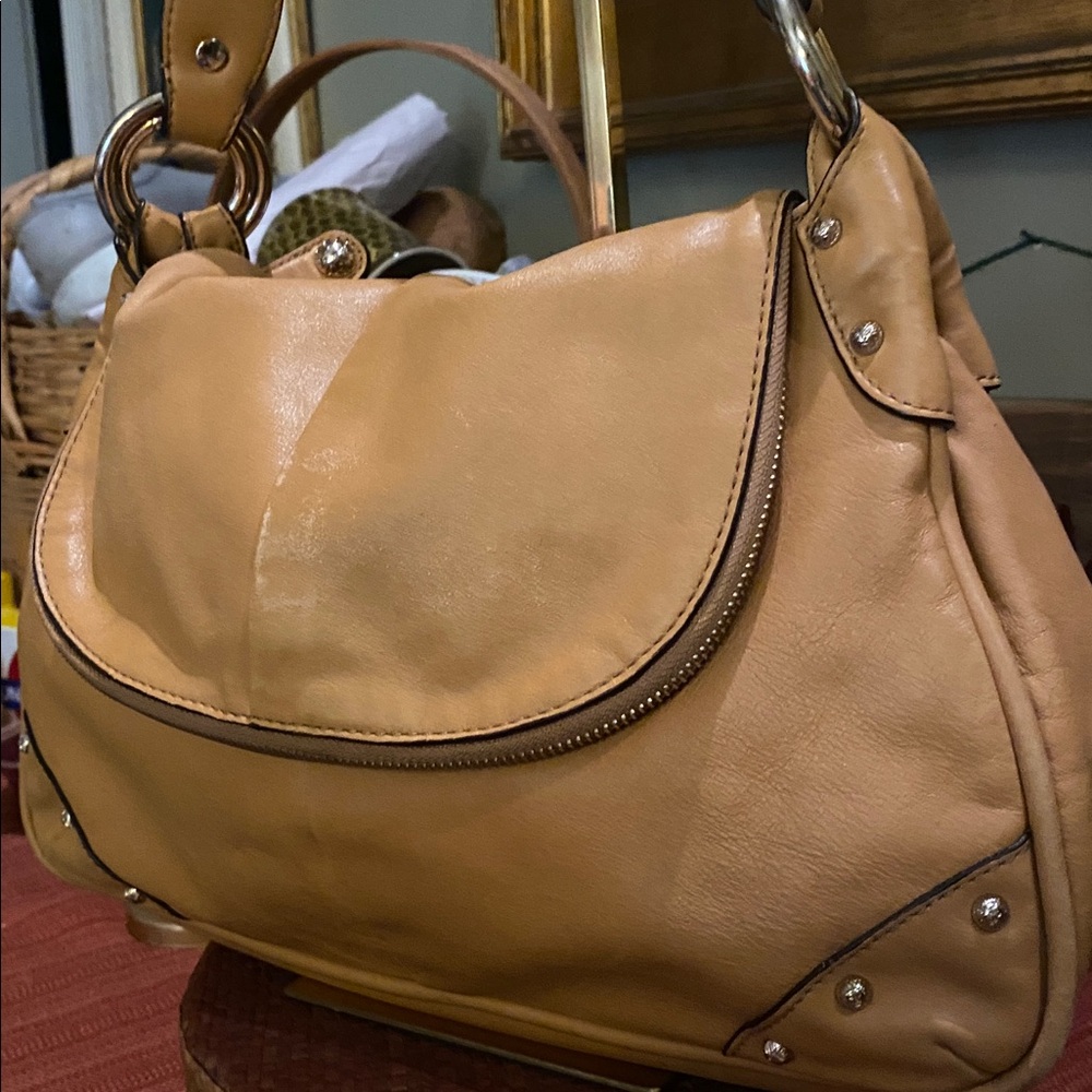 Anne Klein Designer Soft Leather Hobo Shoulder Handbag in a camel shade. - Picture 2 of 12